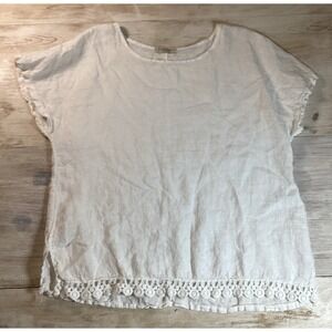 Francesca Bettini Italian White Linen Women's Large Top With Lace Detail Boho